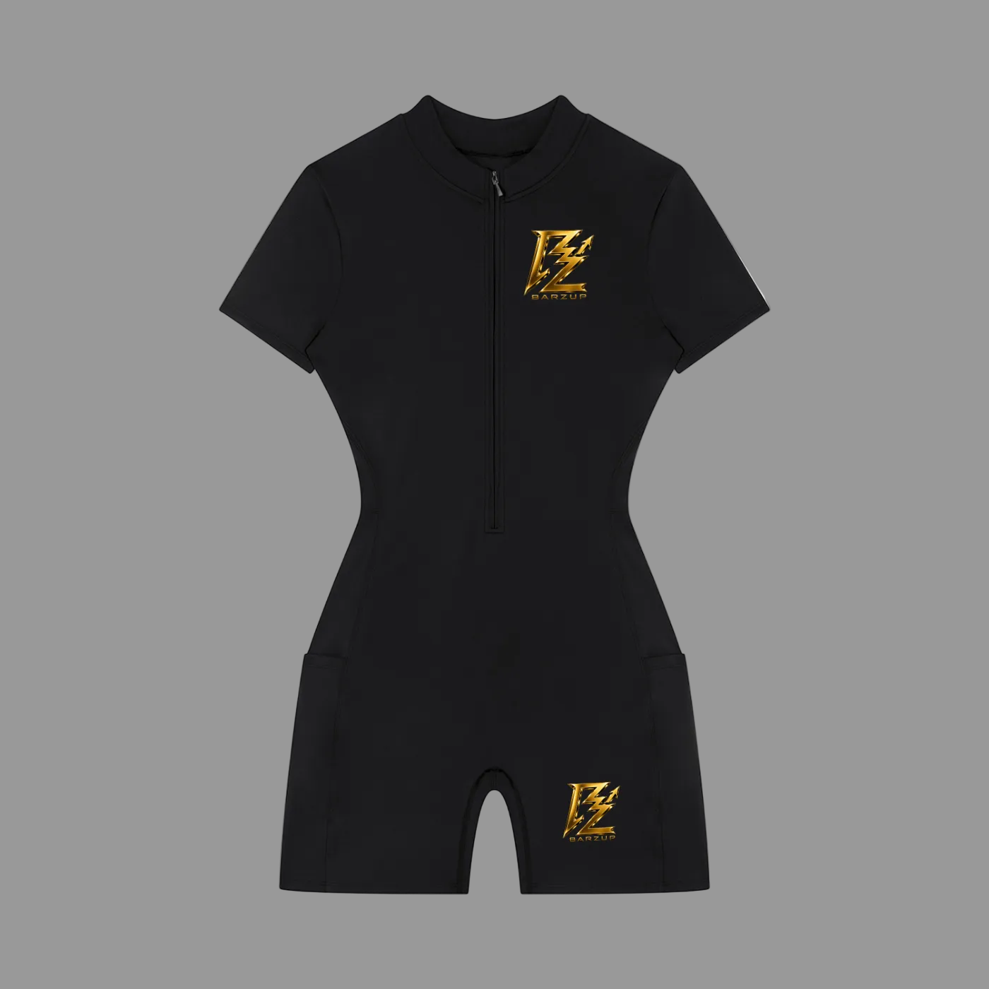 BARZUP Women’s Gold Monogram Quarter\-Zip Romper**