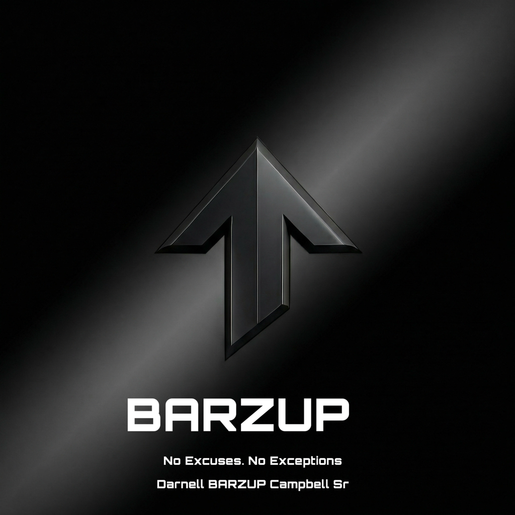 BARZUP upward arrow logo on black background