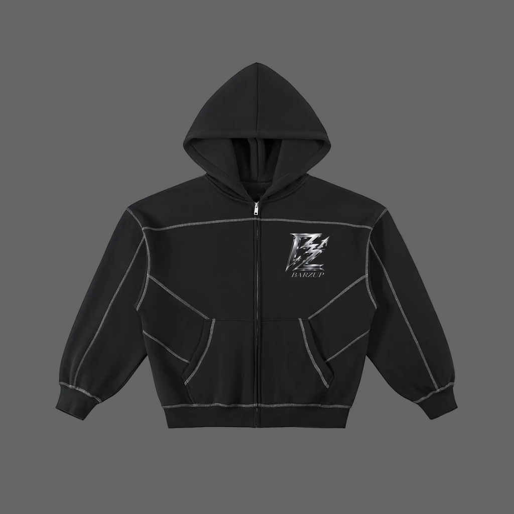 Contrast-Stitched Boxy Fleece Zip Hoodie