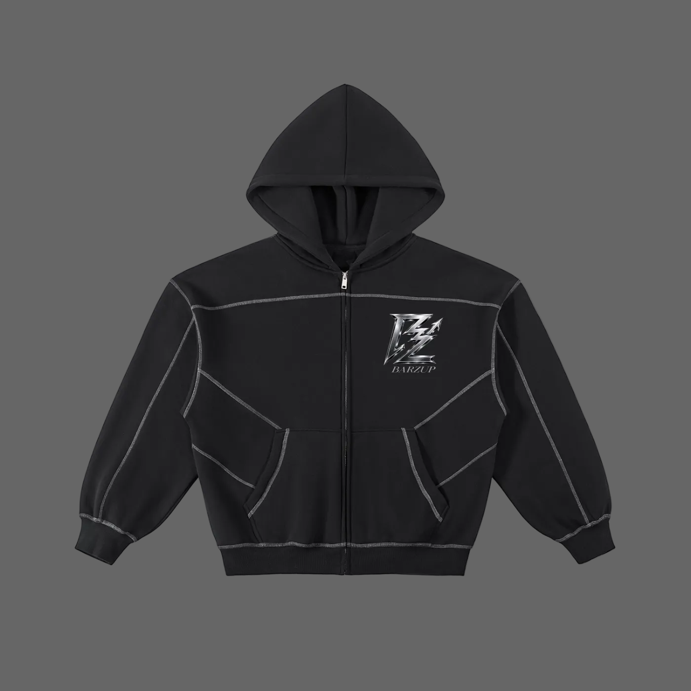 Contrast-Stitched Boxy Fleece Zip Hoodie